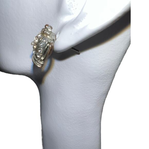 Vintage Silver Crown Stud Earrings Royal Crystal Rhinestone Statement Victorian - Picture 5 of 8